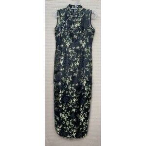 Mimi Black/Gold Sleeveless Oriental Cheongsam Qipao Midi Dress Women Size M